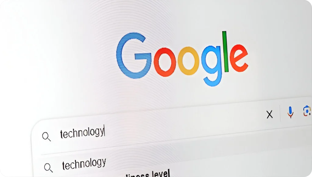 Close-up of the Google search homepage with the colorful Google logo and search bar, symbolizing Search Engine Optimization and online visibility.